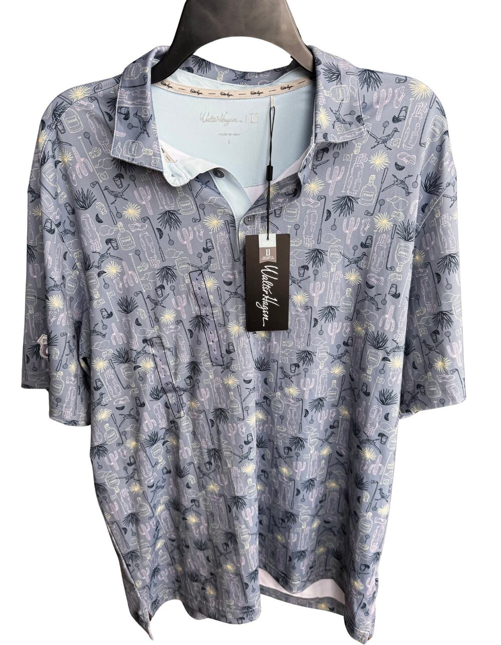Walter Hagen 11 Size Large Botanical + barware icons Golf Polo Sport Shirt Top